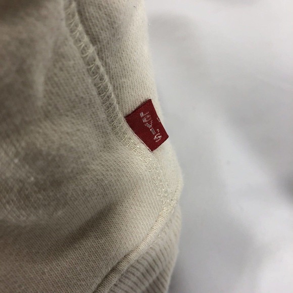 LEVIS HOODIE MENS SMALL BEIGE/TAN/WHITE HOODED SWEATSHIRT PULLOVER - Picture 9 of 15